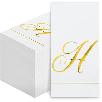 Pasimy 200 Pcs Initial Napkins Monogram Guest Napkins Gold Letter Paper Towels Disposable Elegant Dinner Towels for Wedding Bridal Shower Holiday Birthday Party Tableware Decor(H Letter)