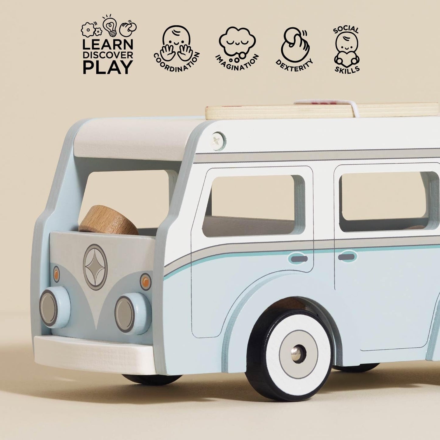 Le Toy Van - Wooden Holiday Campervan with Detachable Surfboard | Suitable for 3 Year Old +