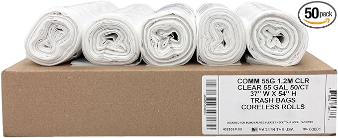 Ultrasac Heavy Duty 55 Gallon Clear Trash Bags