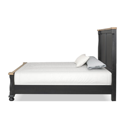 Furniture of America Narella Modern Farmhouse Solid Wood Bed Frame with Panel Headboard, Wooden Bedframe for Bedroom, Guest Room, Box Spring Required, Black/Rustic Oak, Queen