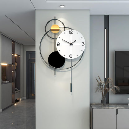 JUJUDA Large Wall Clock for Living Room Decor, Modern Decorative Metal Wall Clock with Pendulum for Bedroom Kitchen Office Decor, 13 Inch Big Silent Quartz Black Clock Battery Operated Non Ticking