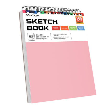 Soucolor Art Supplies Sketching Kit with 100 Sheets 2 Pack Sketchbook, Girl Gifts, Arts and Crafts for Kids Ages 8-12, School Supplies 9x12 Sketch Book Gifts for Kids Teens（Blue and Pink ）