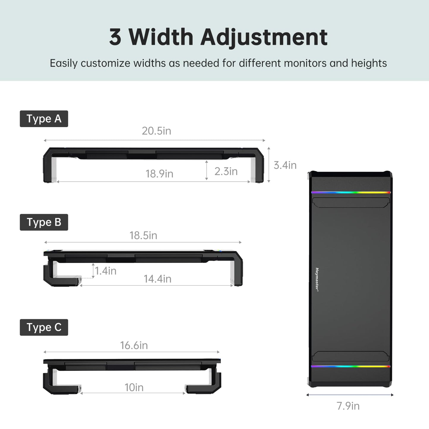 Heymaster Monitor Stand for Desk, Gaming Monitor Riser with RGB Light, Foldable Computer Monitor Stand Riser, Desk Organizers and Accessories for Desktop, Printer (Black)