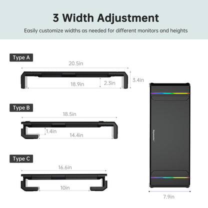 Heymaster Monitor Stand for Desk, Gaming Monitor Riser with RGB Light, Foldable Computer Monitor Stand Riser, Desk Organizers and Accessories for Desktop, Printer (Black)