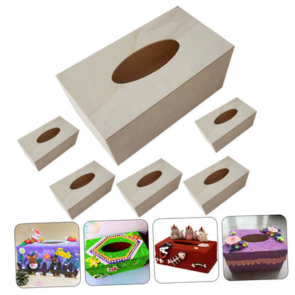 6pcs Box DIY Tissue Box Tissue Holder for Craft Paper Towel Dispenser Blank Wood Blank Crafting