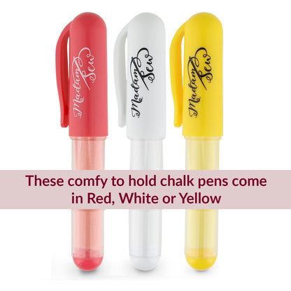 Madam Sew Refillable Tailors Chalk for Fabric - Washable Fabric Markers for Sewing and Quilting with Dosing Wheel, Tailor Chalk Pen for Precise Marking on Cotton, Knit, Suede (White)