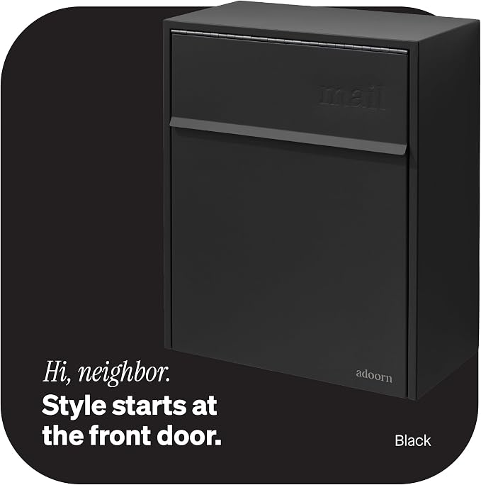 Adoorn Lockable Wall Mount Mailboxes for Outside - Large Anti-Theft Locking Mailbox for Letters - Weatherproof Construction - Durable Steel - 18.5" H x 15" L x 7.5" D - Black