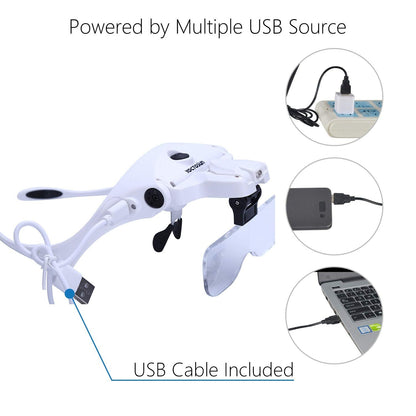YOCTOSUN LED Head Magnifier, Rechargeable Hands Free Headband Magnifying Glasses with 2 Led, Professional Jeweler's Loupe Light Bracket and Headband are Interchangeable
