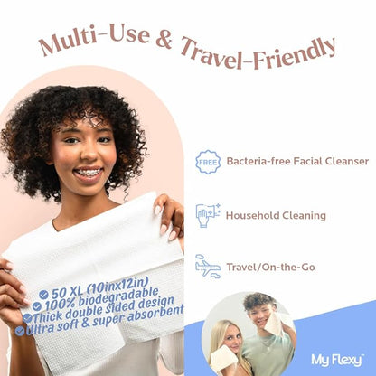 Disposable Face Towels XL for Skin Care & Makeup Removal – 100% Biodegradable