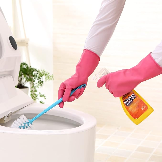 Bamllum 3 Pairs Rubber Cleaning Gloves for Household - Reusable Dishwashing Gloves for Kitchen, Flexible Long-lasting & Waterproof (Medium, Green+Red+Orange)