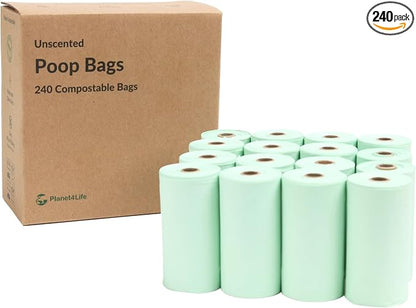 100% Compostable & Biodegradable Dog Poop Bags Leak-Proof and Extra Thick Light Green Dog Bags Pet Waste Bags for Big and Small Dogs - Unscented - Planet4Life (Pack of 240)