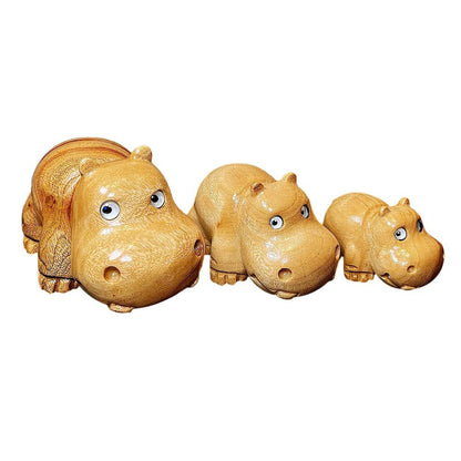 HomDSim Hippo Figurine Camphor Wooden Hippo Statue Art Miniature Carved Small Animal Sculpture