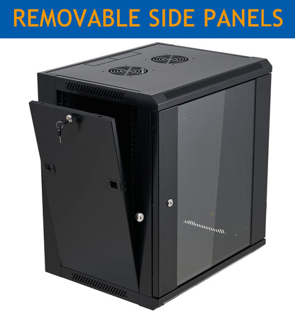 Tedgetal 12U Wall Mount Server Cabinet Network Rack Enclosure Locking Glass Door