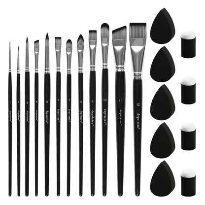 Depvision Paint Brushes Set 12 Pcs Face Painting Brushes and Sponges Set Professional Paint Brushes for Acrylic Painting Acrylic Oil Watercolor Tempera Painting Artist Paintbrush for Adult