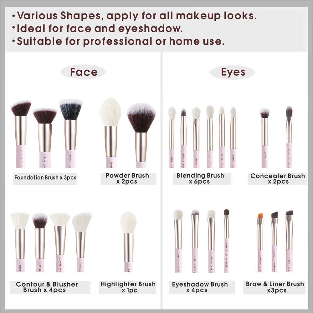 Jessup Brand 25pcs Professional Makeup Brush Set Beauty Cosmetic Foundation Powder Blusher Eyeshadow Blending Highlight Concealer Natural-Synthetic Hair Brushes Set (Pearl White/Silver)