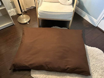 Natural Cotton Canvas Dog Bed – Raw Cotton Filled Pet Cushion Insert, Breathable Eco-Friendly Dog Mattress, Durable Washable Cover with Zipper (Dark Brown, Large 48"x30"x5")
