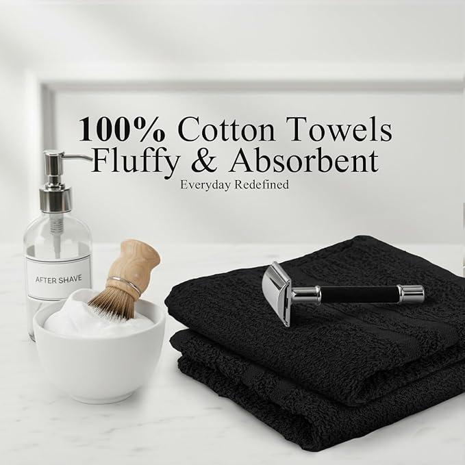 24 Pack Black Hand Towels 100% Cotton Spa Towels – 16x27 inches Highly