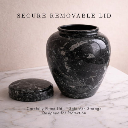 Bey-Berk Deering Moments Marble Cremation Urn for Human Ashes, Adult Size, Large (Black)