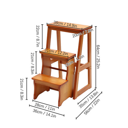 Folding Library Ladder Chair, 3-Step Stool Stepladders Lightweight Portable Multi-Functional Wood Step Ladder for Home,Kitchens, Garages (Honey)