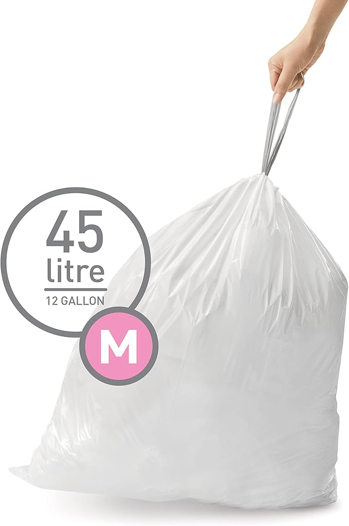 simplehuman Code M 100 Count, Dispenser Pack Custom Fit Liners, Drawstring