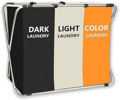 150L Laundry Cloth Hamper Sorter Basket Bin Foldable 3 Sections