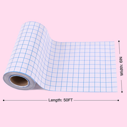 HTVRONT Transfer Tape - 6" x 50 FT Blue Alignment Grid Clear Transfer Paper - Application Vinyl Transfer Tape Roll for Self Adhesive Vinyl for Signs, Stickers, Decals, Walls, Doors & Windows