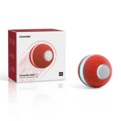 Cheerble Interactive Cat Ball Toy, Automatic Moving Ball Puzzle Toy for Indoor Cat Kitten, Smart Anti-Depression Pet Toy Fun Gift with Light, Red