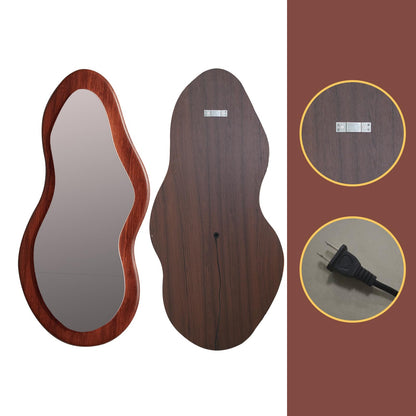 osemy 48"x 24" LED Wood Full Length Mirror with Lights Irregular Wavy Full Body Mirror Shatter-Proof Hanging/Leaning Wall Mounted Walnut Wooden Framed for Dressing Bedroom Living Room