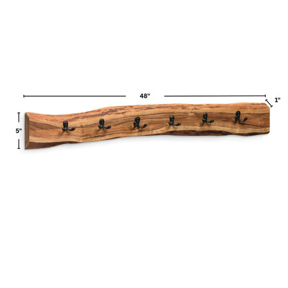 Alaterre Furniture Alpine Natural Live Edge Wood Coat Rack – 48 Inch Solid Wood Wall-Mounted Coat Hook with 6 Double Hooks – Modern Farmhouse Storage Organization for Entryway, Hallway, or Mudroom