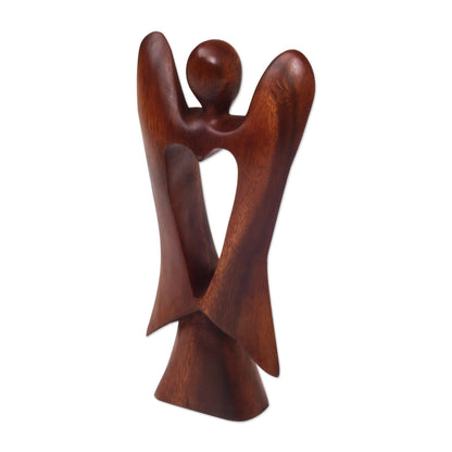 NOVICA Artisan Handmade Wood Figurine of Angel with Heart Feature Brown Indonesia Sculpture Christmas [9.75in H x 5in W x 1.8in D] 'Heart of an Angel'