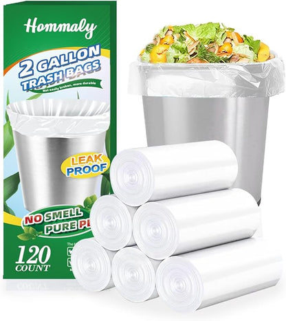 Hommaly 2 Gallon120 pcs Small Clear Trash Bags, Strong 1.8 Gallon Garbage Bags