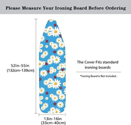 Cute Blue Daisy Thick Padding Ironing Board Covers Stain Resistant Hook and