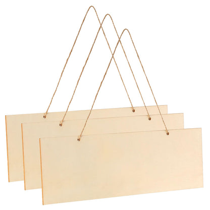 uxcell 3Pcs Unfinished Hanging Wood Sign, 11.8 x 3.9 Inch Rectangle Box-Wood Blank Plaque for DIY Crafts Art Projects Home Decoration (Beige)