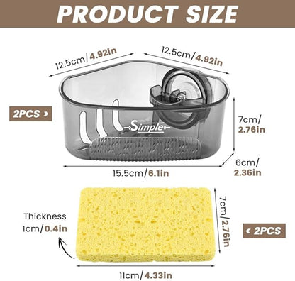 2 PACK Suction Cup Sink Corner Rack, Corner Sinks Strainer Basket Sponge Holder