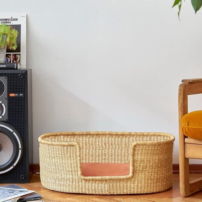 Handwoven Dog Bed – Woven Baskets for Gifts – Small to XXL Empty Dog Basket and Dog Toy Bin – Large Storage Basket for Dogs and Toys – Elegance and Decorative Basket for Your Pet (Natural, XX-Large)
