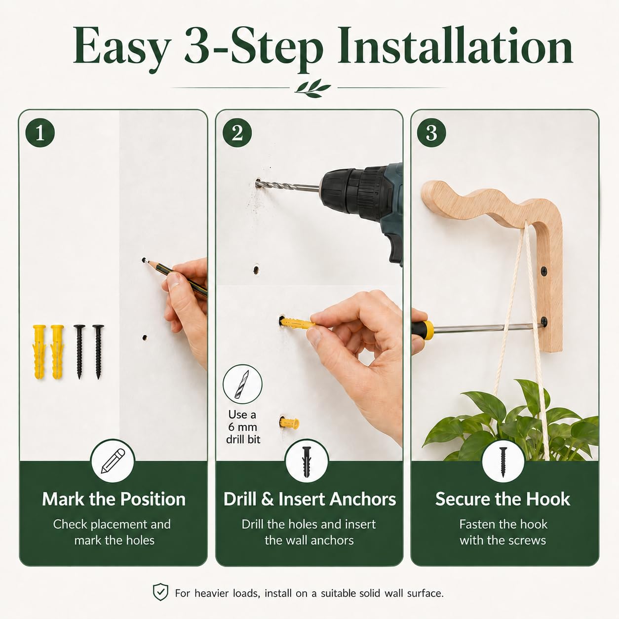 FGSAEOR Wavy Wooden Plant Hangers Wall Mount Hanging Plant Hooks 2 Pack