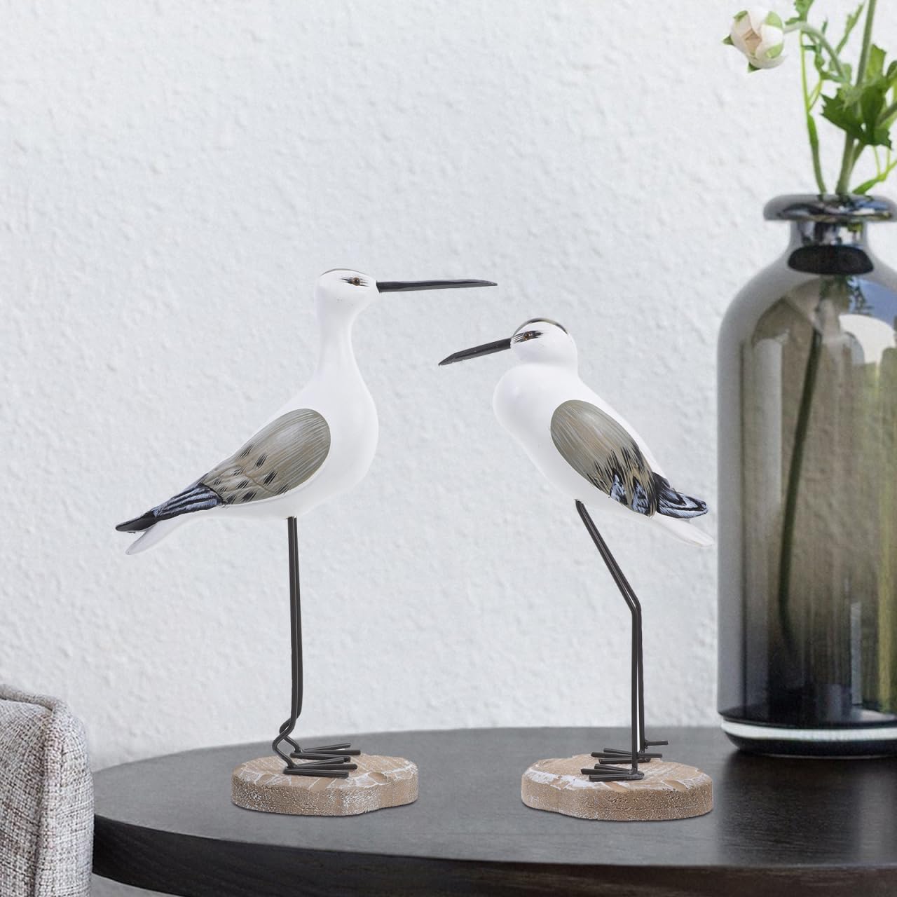 Seagull Ornaments Set 2 Wooden Coastal Bird Figurines for Home Nautical Tabletop Decorations Beach House Accents 14In X 8In