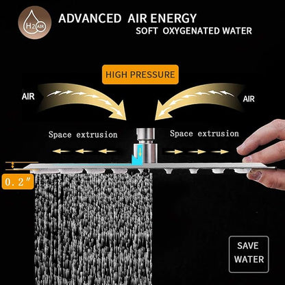 BESy 8 Inch Rain Shower Head, 8" Square Rainfall & High Pressure Stainless Steel Bath Shower Head, 1/16" Ultra Thin, Waterfall Full Body Coverage with Silicone Nozzle, Non Fingerprint Brushed Finish