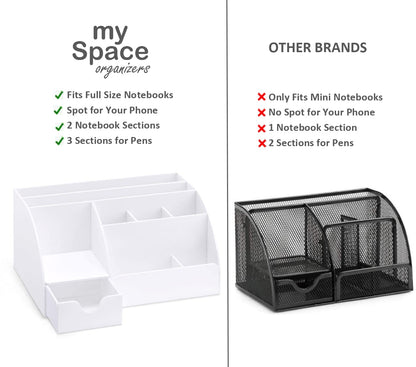 White Desktop Organizer - 9 Compartment Office Desk Accessories Organizer - Pen Holder
