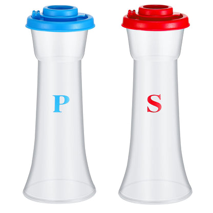 Romooa Set of 2 Plastic Salt and Pepper Shakers with Lids Large Hourglass Covered Moisture Proof Salt Shaker Pepper Container for Home Kitchen Restaurant Camping(Blue Red)