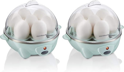 Hamilton Beach 3-in-1 Electric Egg Cooker for Hard Boiled Eggs, Poacher Eggs, Omelet Maker & Vegetable Steamer, Holds 7, Mint (25504) (Pack of 2)