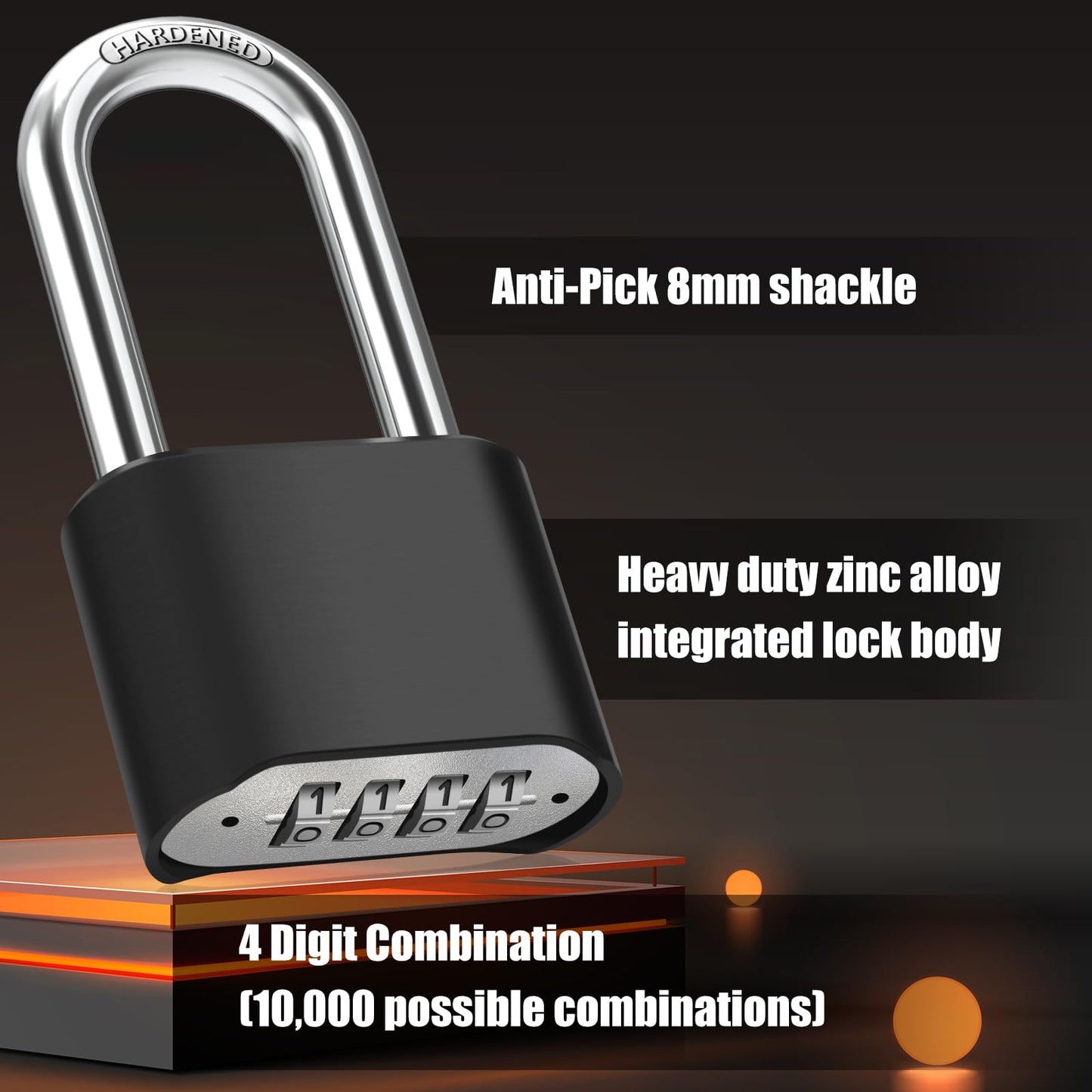 2.5in Long Shackle Combination Lock, Diyife Large Outdoor Weatherproof Padlock, Design of Hidden Password & High Security, Resettable Combination Lock for Locker, Home, School, Garage, Gate, Garden