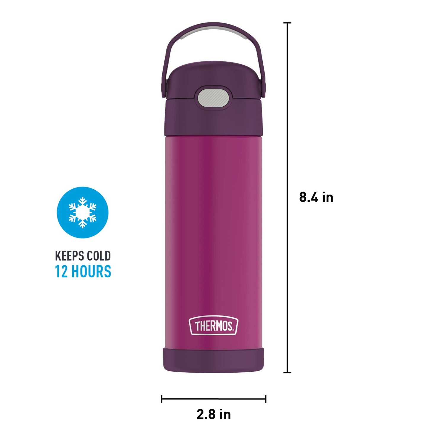 THERMOS FUNTAINER 16 Ounce Stainless Steel Vacuum Insulated Bottle with Wide Spout Lid, Red Violet