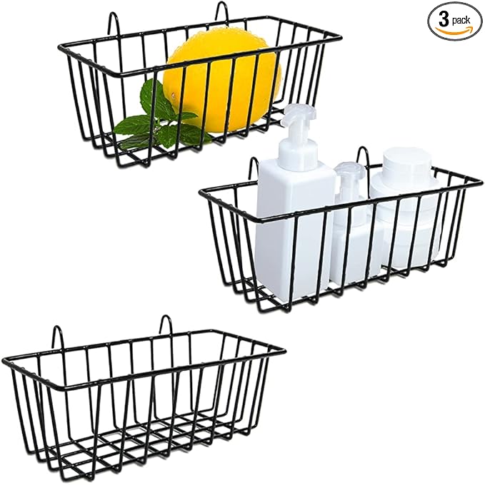 3 Pack Wire Baskets, Wall Grid Panel Hanging Wire Basket, Wall Storage and