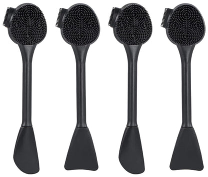 Silicone Facial Cleansing Brush 3 Pack, Beomeen 4 in 1 Handheld Face Scrubber for Deep Gentle Exfoliating, Double-Ended Face Wash Scrub Brush for Face Skincare and Massage (Green)