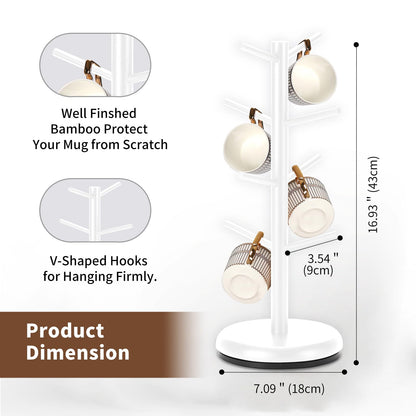 BAMBANG Mug Holder, 360° Rotating Mug Tree Holds 8 Coffee Cups, Space Saving Mug Stand with Stable Base for Kitchen Coffee Bar