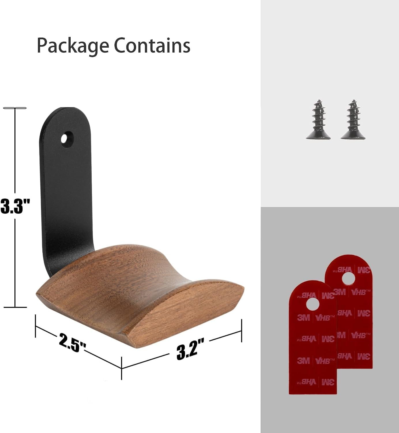 Jcurycke Headset Holder with 6cm Wide Walnut Headrest,Headphone Wall Mount Holder with Adhesive Tape and Screw, Headphone Stand for Over Ear and Gaming