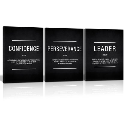 KAWAHONE Large Motivation Posters for Office, Inspiration Leader Confidence Perseverance Quotes Success Canvas Wall Art Framed Positive Sayings Wall Hanging for Home Office Workplace -20''x 28''x 3PCS