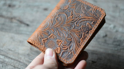 JJNUSA Handmade Distressed Men's Minimalist Leather Wallet Card Holder Wallets for Gifts Brown Flower style2