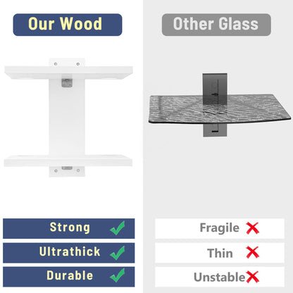 NIUBEST Floating Projector Wall Mount TV Shelf,Wooden Wall Mounted Under TV Floating Shelf for Projector, PS5, DVD Player,Game Console, Cable Box,2Tiers（White）